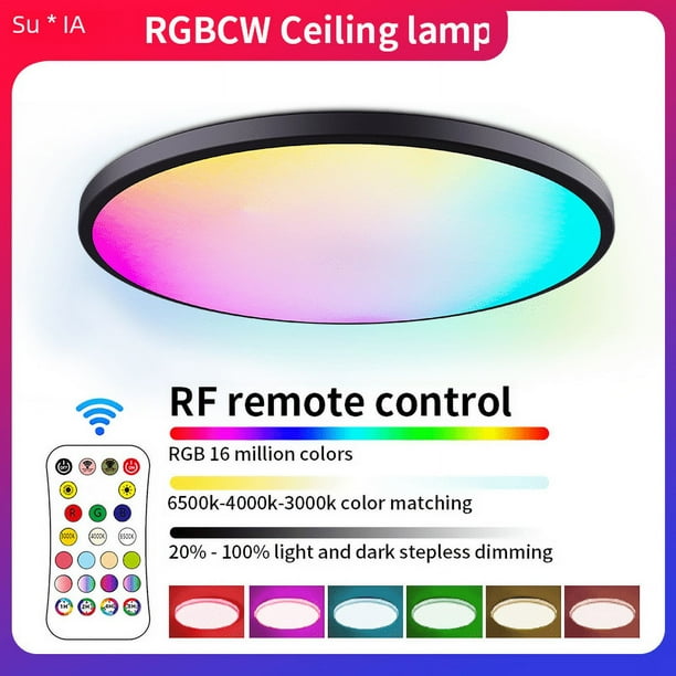 Lámpara de techo RGBCW con atenuación a todo color, control remoto inteligente RF, lámpara de techo LED redonda para dormitorio