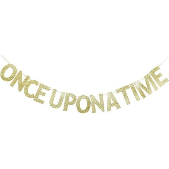Once Upon A Time Banner, Gold Glitter Sign for Wedding/Engagement/Bachelorette/Bridal Shower/Birthday Party Decorating