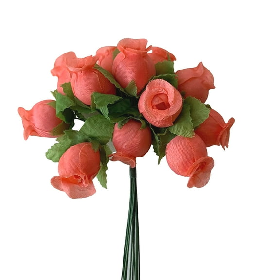 Coral Artificial Silk Flower Roses - 12 Mini Bouquets of 12 Rosebuds, 144 Rosebuds Total, Wedding, Reception, Anniversary, Bridal Shower, Easter
