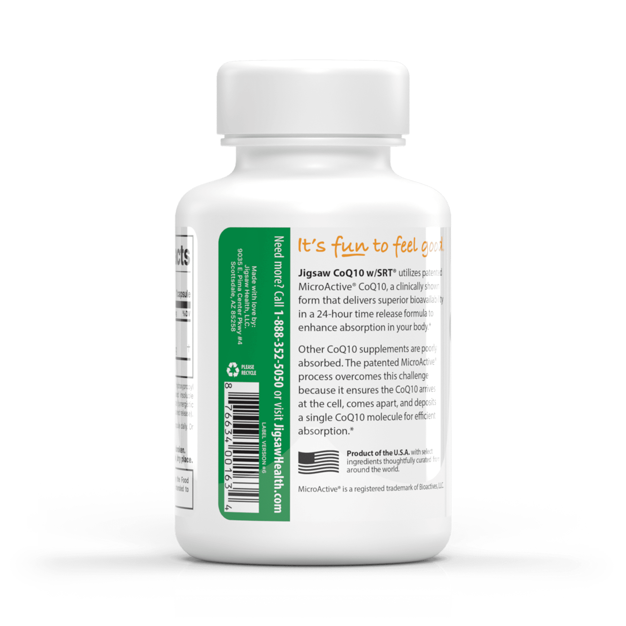 Jigsaw Health CoQ10 w/SRT | Clinically Tested MicroActive CoQ10 Capsules to Promote Heart Health, Brain Function & Energy Production, 60 Count