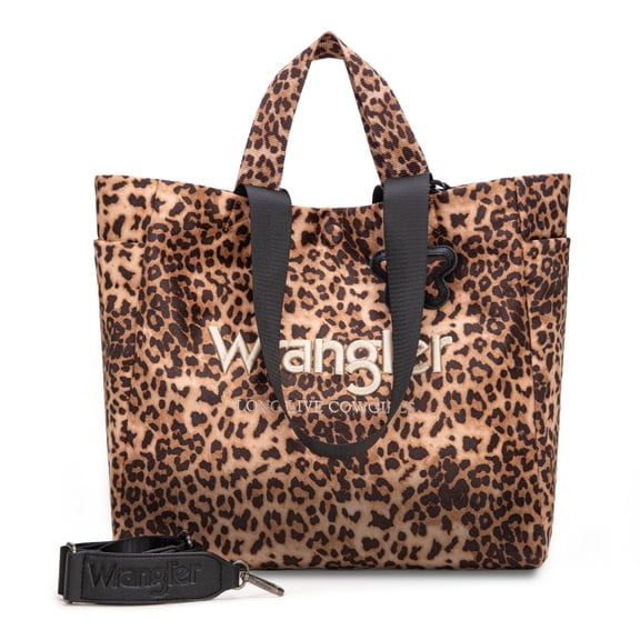 Wrangler Large Tote Bag for Women Designer Leopard Print Purse for Travel Work Gym, Leopard