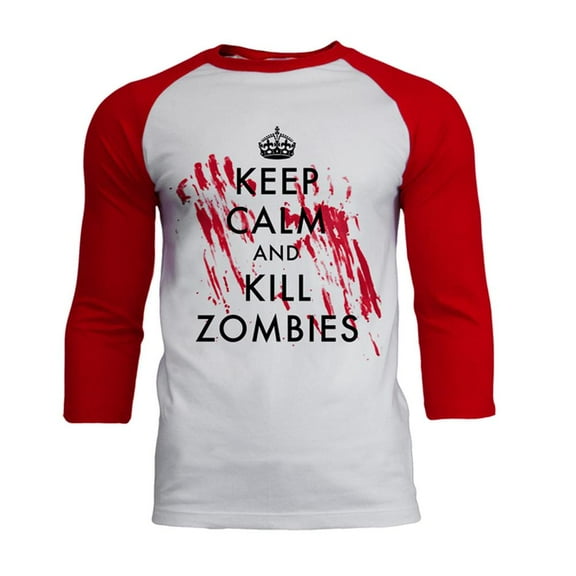 Keep Calm and Kill Zombies Mens Soft Raglan T Shirt White-Red MD