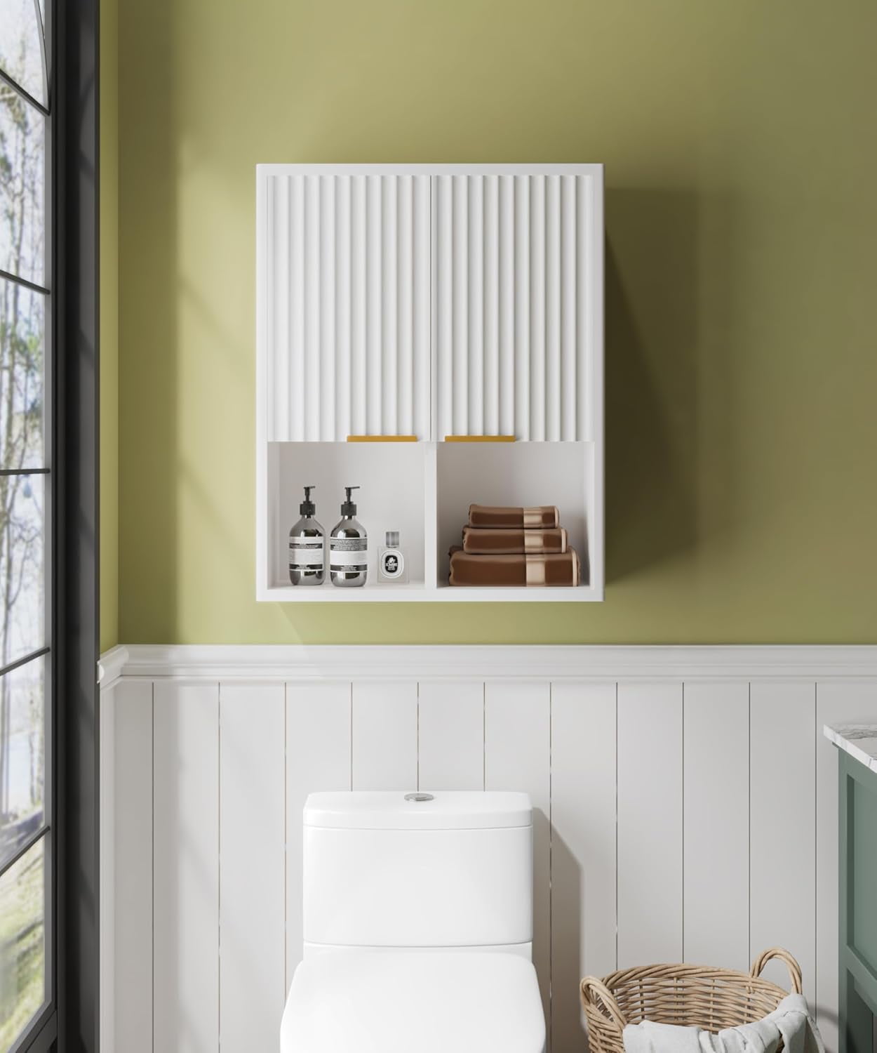 NEW Decorative Wall Cabinet with Motion Sensor LED and Adjustable Shelf for Bathroom ,Kitchen,Study (White)