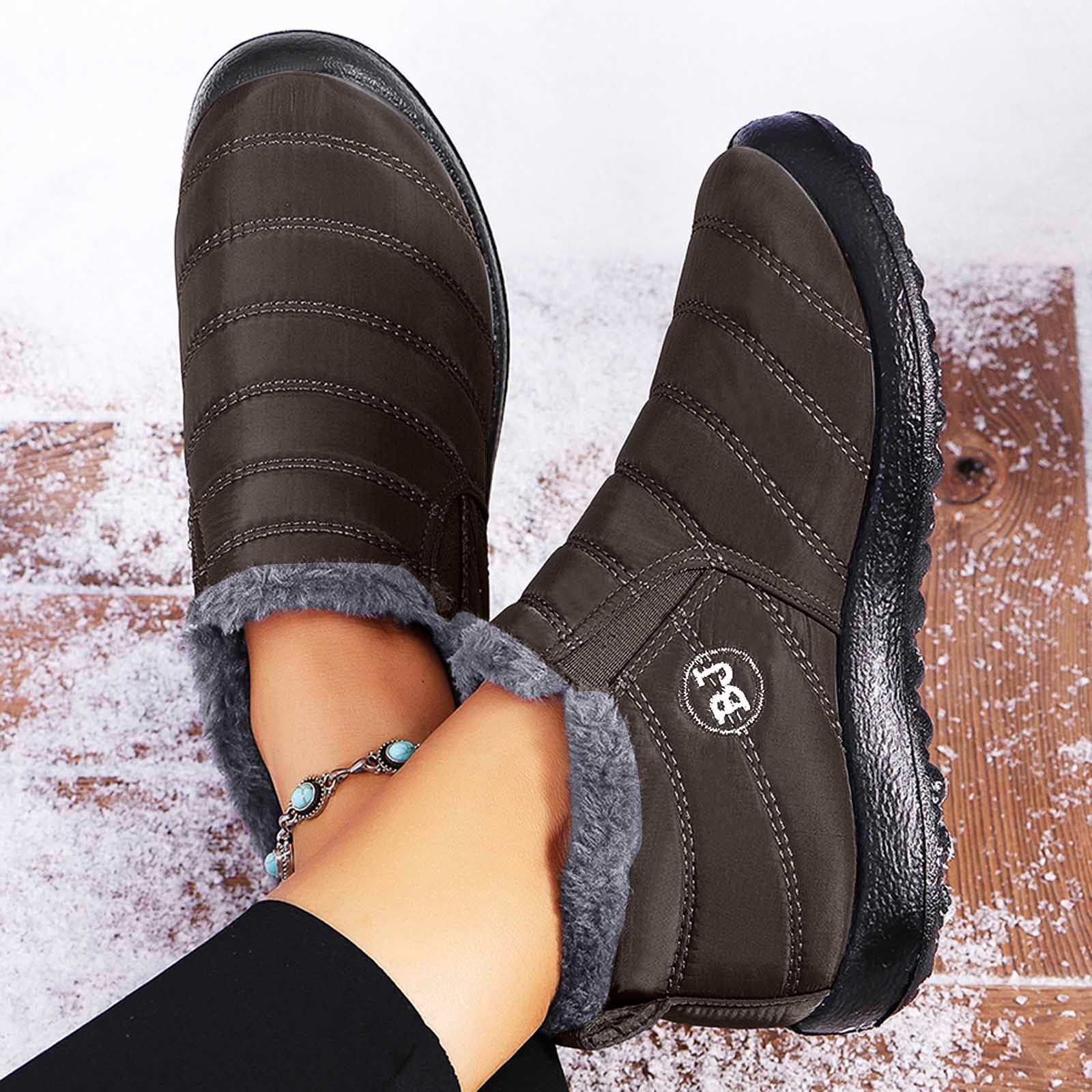 Gyexs Snow Boots for Men Size 13, Womens Winter Shoes Casual, Fold Over, Hook & Loop, Cold Weather & Shearling, Aluminum Toe, Winter Clothes, Coffee, Size 10.5