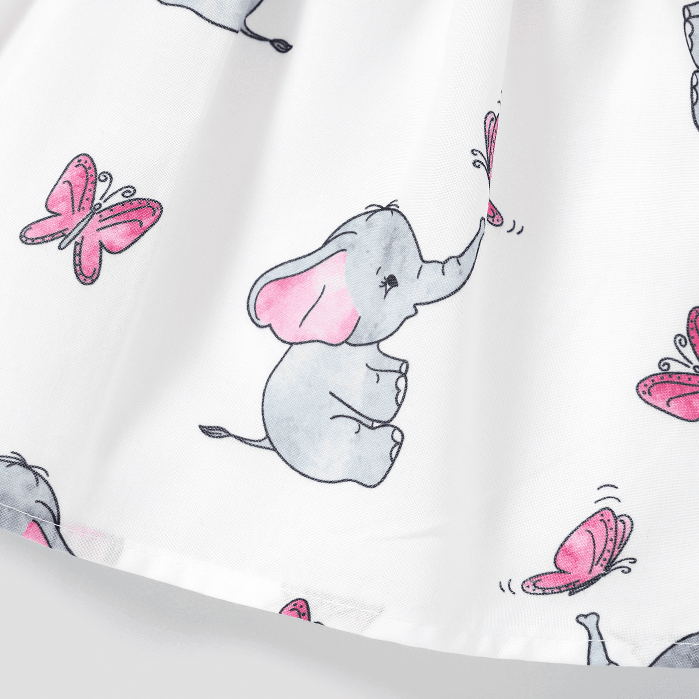 PatPat Baby Girl Pink Ribbed Bowknot Long-sleeve Splicing Cartoon Elephant Print Dress