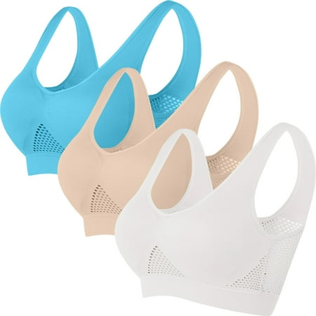 Huvoen Front Closure Sports Bras for Women 3pc Women Seamless Sports Bra Wirefree Yoga Bra with Removable Pads Multicolor 3xl