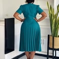 thumbnail image 2 of AURA Womens Summer 2025 V Neck Short Sleeve Pleated Midi Dress High Waist Solid Color Elegant, 2 of 9