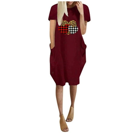 

Long Sleeve Dress for Women Sexy Dresses for Women Women s Summer Fashion Cute Love Print Leisure Short Sleeve Crew Neck Dress Sundresses for Women Birthday Dresses on Clearance Red 5XL
