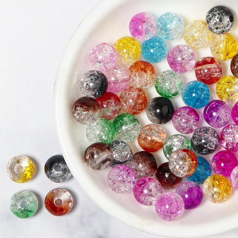 Glass Beads for Bracelet Making 8mm Round Crackle Mix Clear Transparent 1  lb 