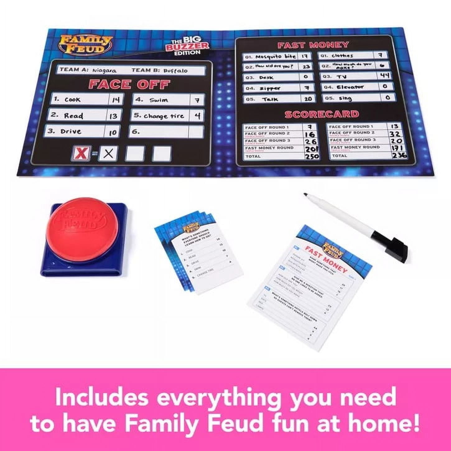 Family Feud The Big Buzzer Edition Party Card Game  Electronic Buzzer & Fast Money Round