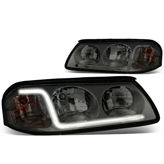 DNA Motoring LED DRL Headlights Replacement for 2000-2005 Chevy Impala, Smoked Lens Clear Corner