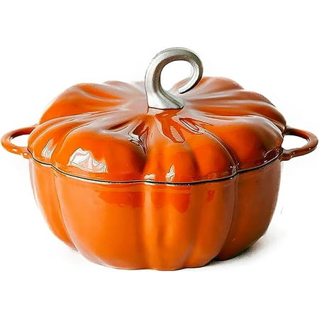 Orange Pumpkin Cocotte, Small Pumpkin Cookware Enamel Cast Iron Cooking Pot, Pumpkins Dutch Oven Pots with Lid, Non Stick Soup Stew Pot Pumpkins Pots(2 Quart, Orange)