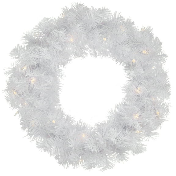Northlight Pre-Lit Pine Artificial Christmas Wreath - 24" - White - Clear Lights