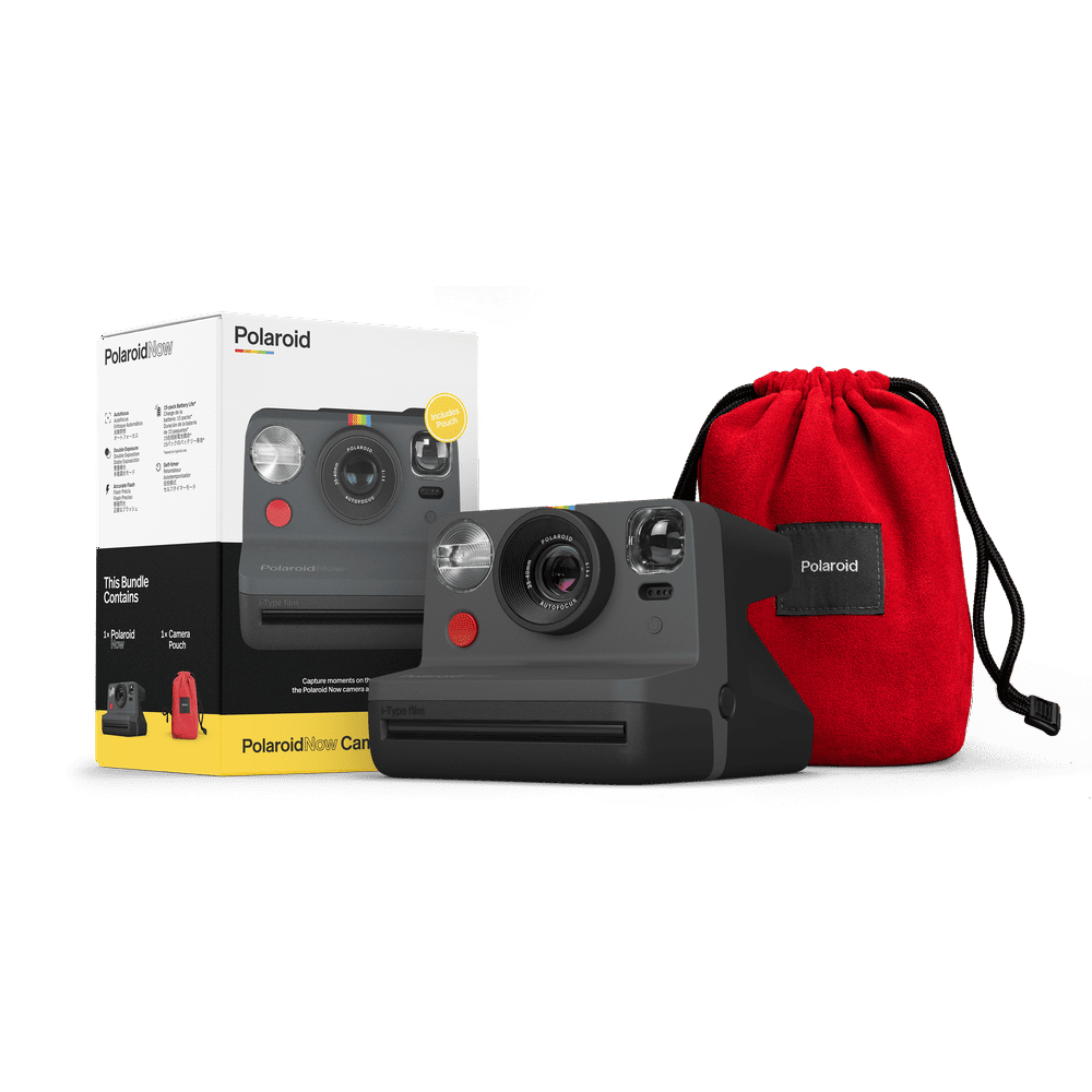 Polaroid Now Bundle with Black Camera and Red Travel Pouch (6153)