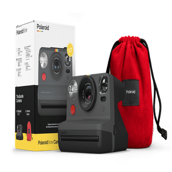 Polaroid Now Bundle with Black Camera and Red Travel Pouch