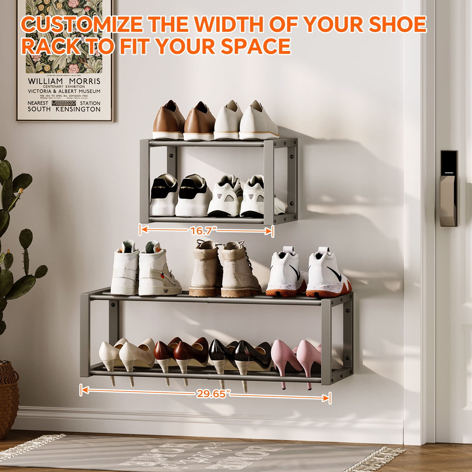 Hanging Shoe Organizer,2 Pack Wall Mounted Shoe Rack Holds 12 Pairs,Space Saving Metal Wall Shoe Rack,Hanging Shoe Rack Shoe Holder for Small Space,Entryway,Closet,RV,Camper（Gray)