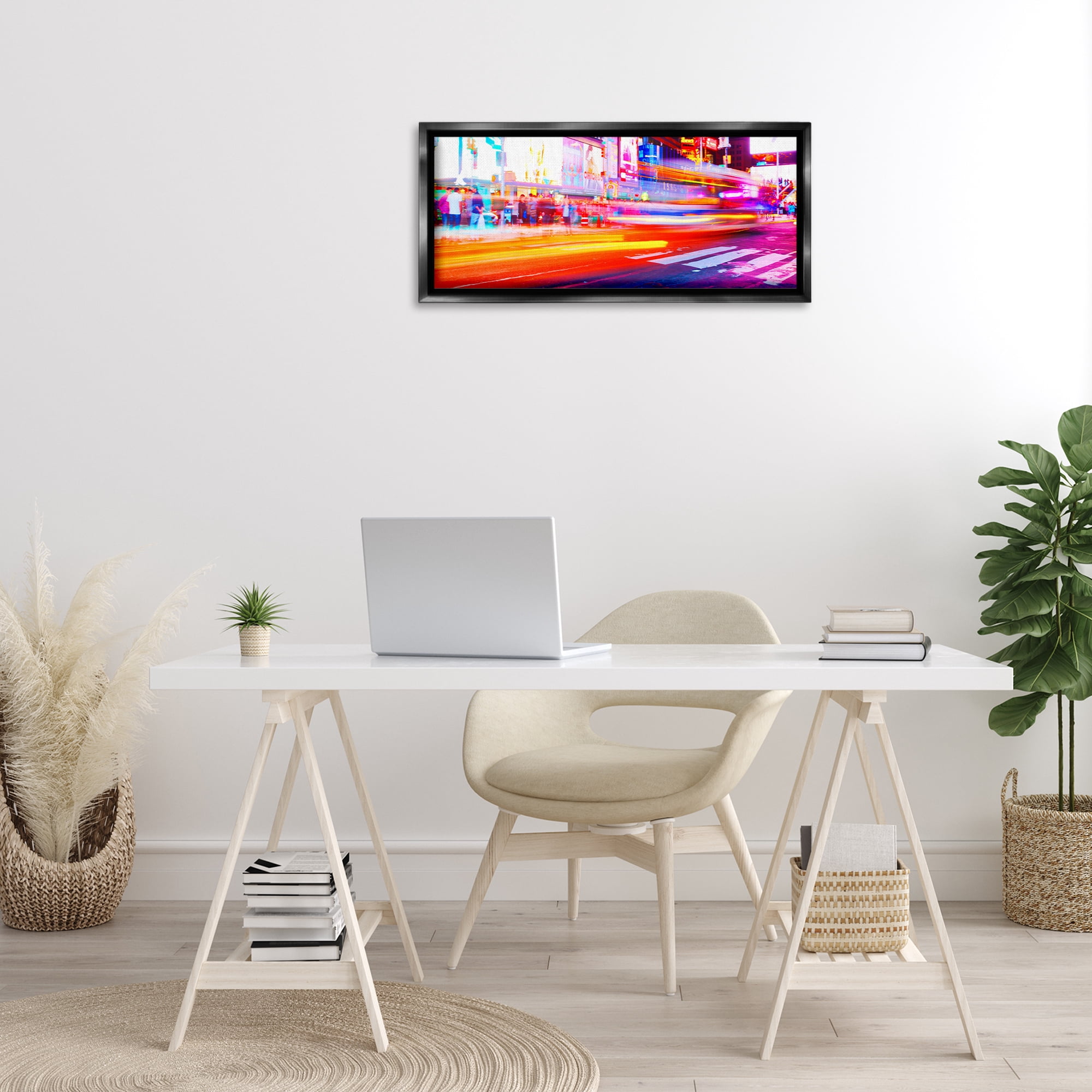 Stupell Industries Light Streaked Cityscape Scenery Photography Black Floater Framed Art Print Wall Art, 31 x 14