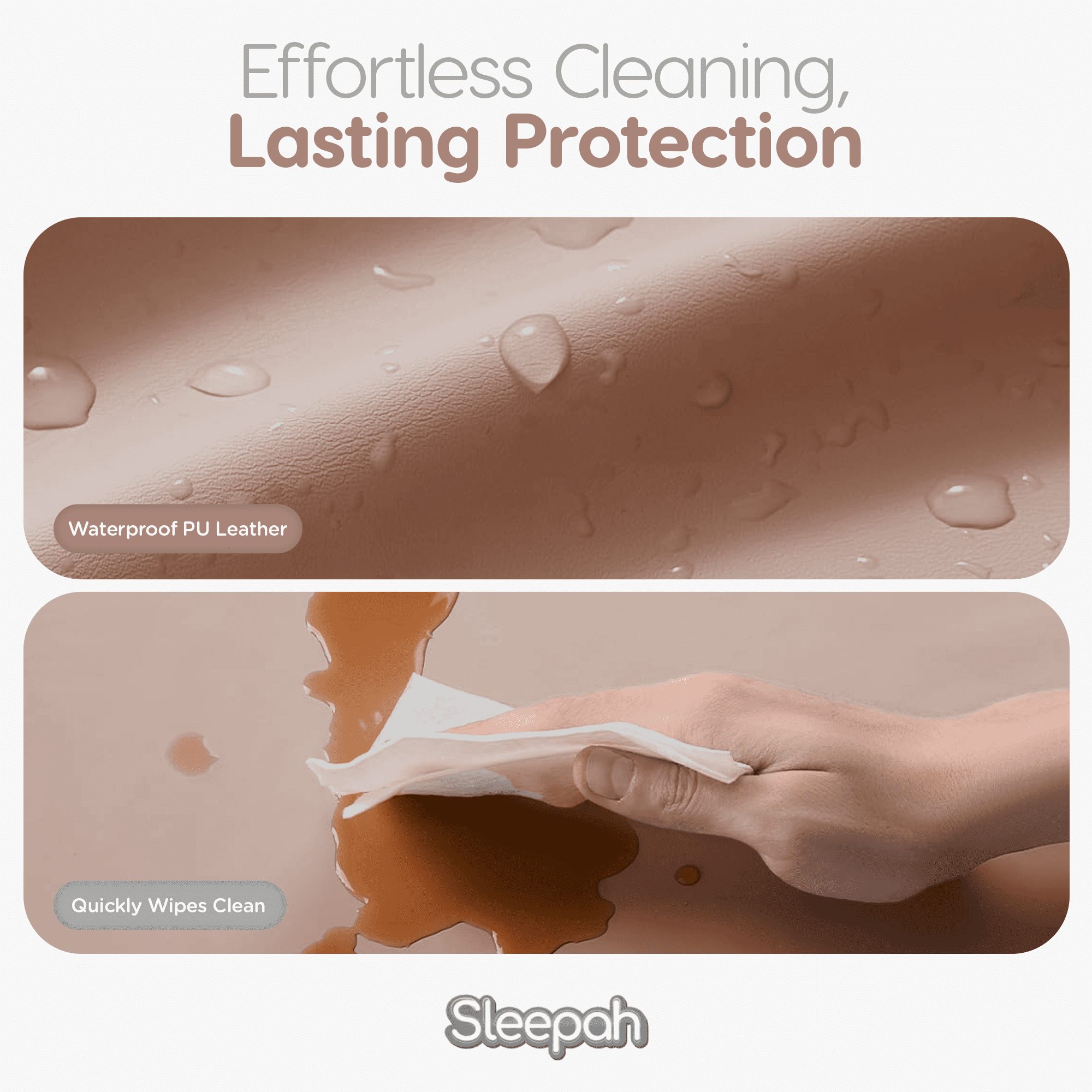 Waterproof Diaper Changing Pad by Sleepah – Vegan Leather – Wipeable Foam Changing Pad for Dresser or Table with Removable, Machine-Washable Cover – Standard Size Diaper Changing Pad – Tan