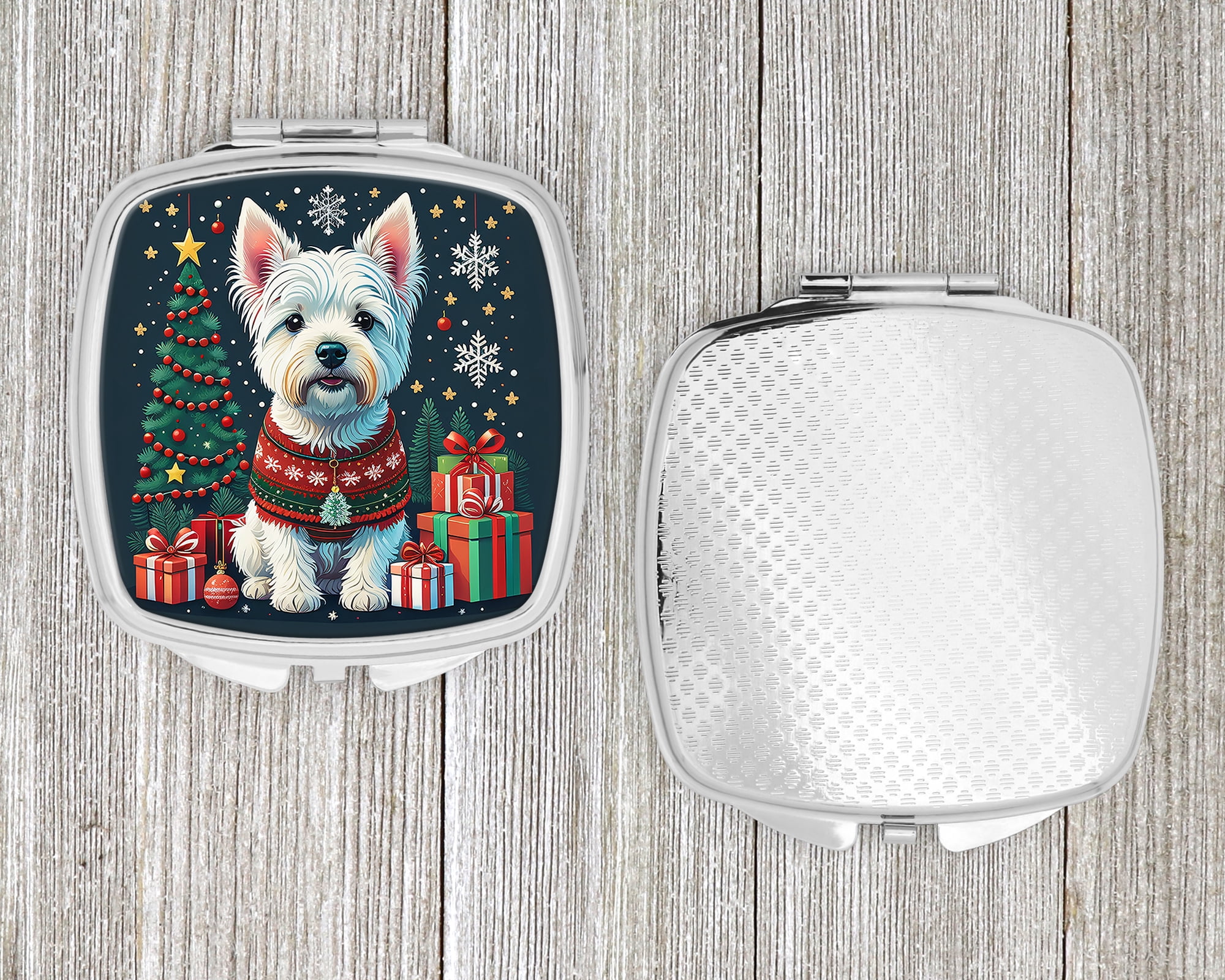 Westie Christmas Compact Mirror 2.75 in x 3 in