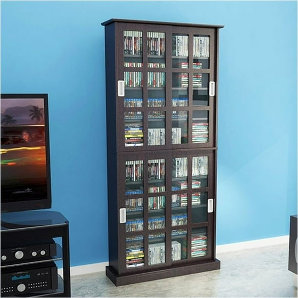 Pemberly Row 72 Windowpane Media Cabinet In Espresso Walmart Com Walmart Com