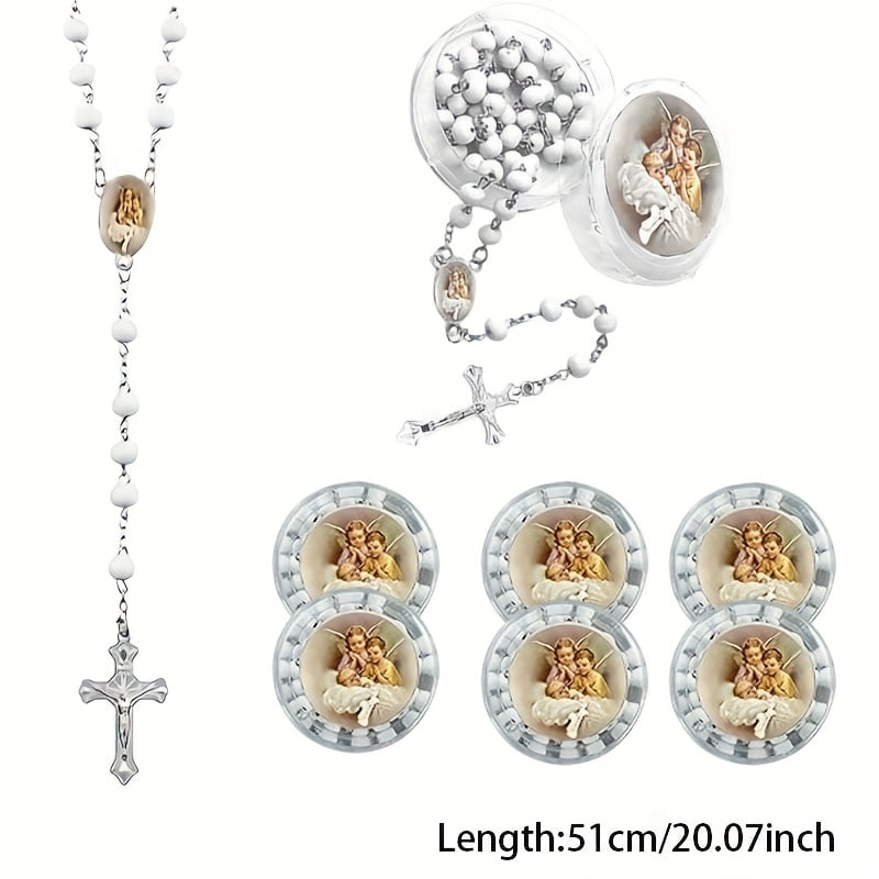 24Pcs Creative Wooden Rosary Necklaces with Box-Wooden Cross Rosary for Boys First Communion, First Communion Favors &Baptism Gifts, Religious Gifts, Rosarios Catolicos, Multi-Piece Party Favor Packs