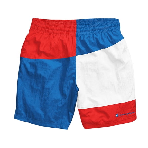 Champion Colorblock Crinkle Nylon Mens Active Shorts Size M, Color: Optical Blue/Red Flame/Concrete