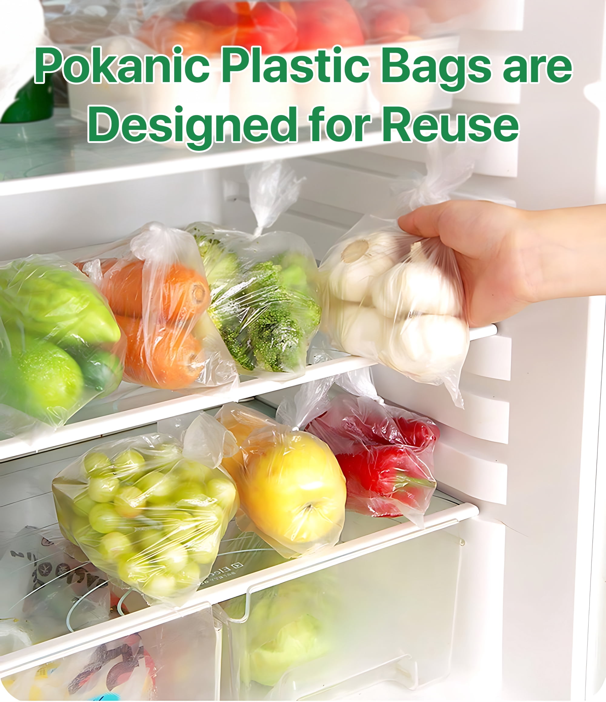 Pokanic Clear Plastic 10" x 15" - 700 Produce Bags Reusable Washable Freshness Disposable Continuous Roll Easy Peel Off Kitchen Office Grocery Home Use Food Fruits Storage(2 Rolls, 10 x 15-700 Bags)