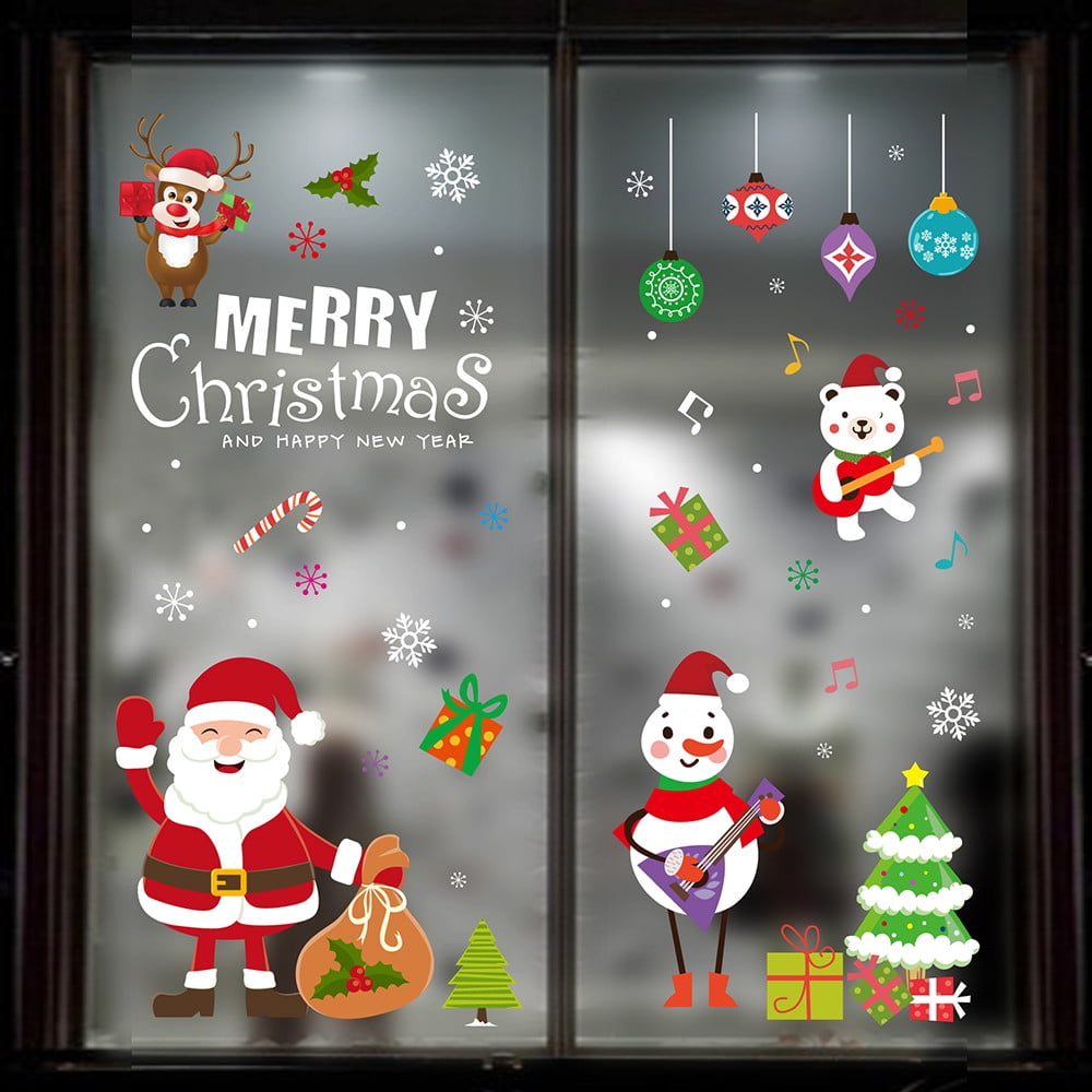 Amurgo 10 Sheets Removable Christmas Window Clings Xmas Decorations Santa Snowman Elk Glass Stickers Party Supplies