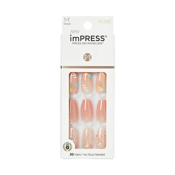 KISS imPRESS Medium Coffin Gel PressOn Nails, Glossy Light Pink, 30 Pieces