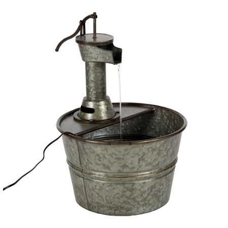 - Decmode Farmhouse 18 inch gray iron water pump with bucket design fountain, Gray