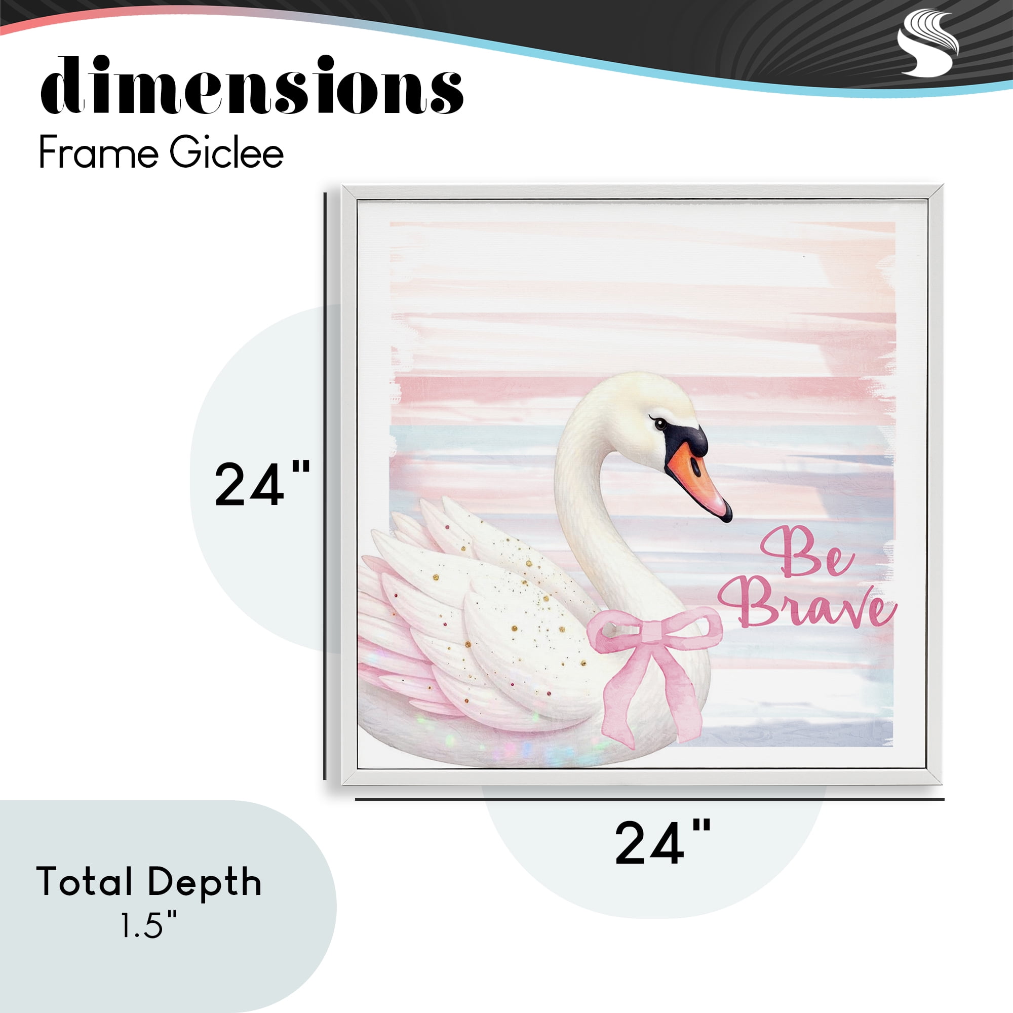 Be Brave Pastel Swan White Framed Giclee Art, design by Kim Allen