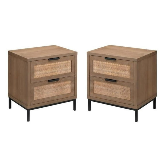 Home Square 2-Drawer MDF Wood and Iron Side Table in Brown & Black - Set of 2
