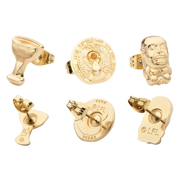 Indiana Jones Raiders of the Lost Ark Talisman Stud Earrings - Holy Grail Inspired Set of 3 Pairs