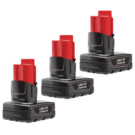 

DASNITE 3PACK FOR MILWAUKEE M12 Battery 12V 4000mAh Black and Red Replacement for Lithium Battery 48-11-2420 48-11-2411 48-11-2401 48-11-2402 2455-20