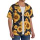 thumbnail image 2 of Balery Navy Blue Plaid Sunflower Camisa Casual de Manga Corta con Botones para Hombre, Texturizada, Estilo Cubano, para Playa, Verano-Small, 2 of 5