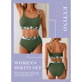 thumbnail image 5 of Eytino Women's High Waisted Bikini Set - Textured Two Piece Swimsuit with Scoop Neck and Floral Print Dark Green M, 5 of 7