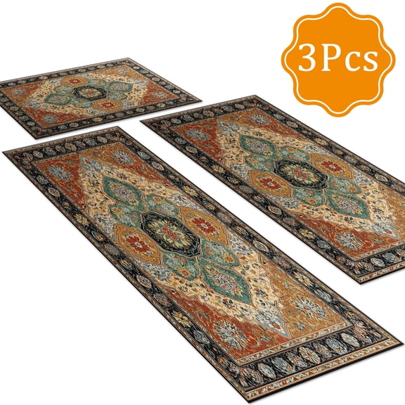 BlueDreamer Kitchen Rugs 3Pcs, Non Slip Kitchen Mats for Floor Waterproof & Stain Resistant Carpet Area Rug for Kitchen, Laundry Room, Hallway