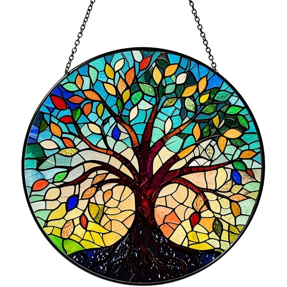 Tree of Life Sun Catcher Stained Glass Window Hanging for Women Home Decor Tree of Life Handmade Sun Catcher Decoration for Garden Home Housewarming Gifts