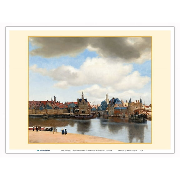 View of Delft - South Holland Netherlands - From an Original Color Painting by Johannes Vermeer c.1661 - Master Art Print (Unframed) 9in x 12in