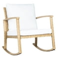 thumbnail image 3 of Safavieh Daire Pat Collection Adult Contemporary Solid Print Wicker And Steel Outdoor Patio Nursing Weather-Resistant Rocking Chairs with Removable Cushions, Natural/White (Set of 1), 3 of 11