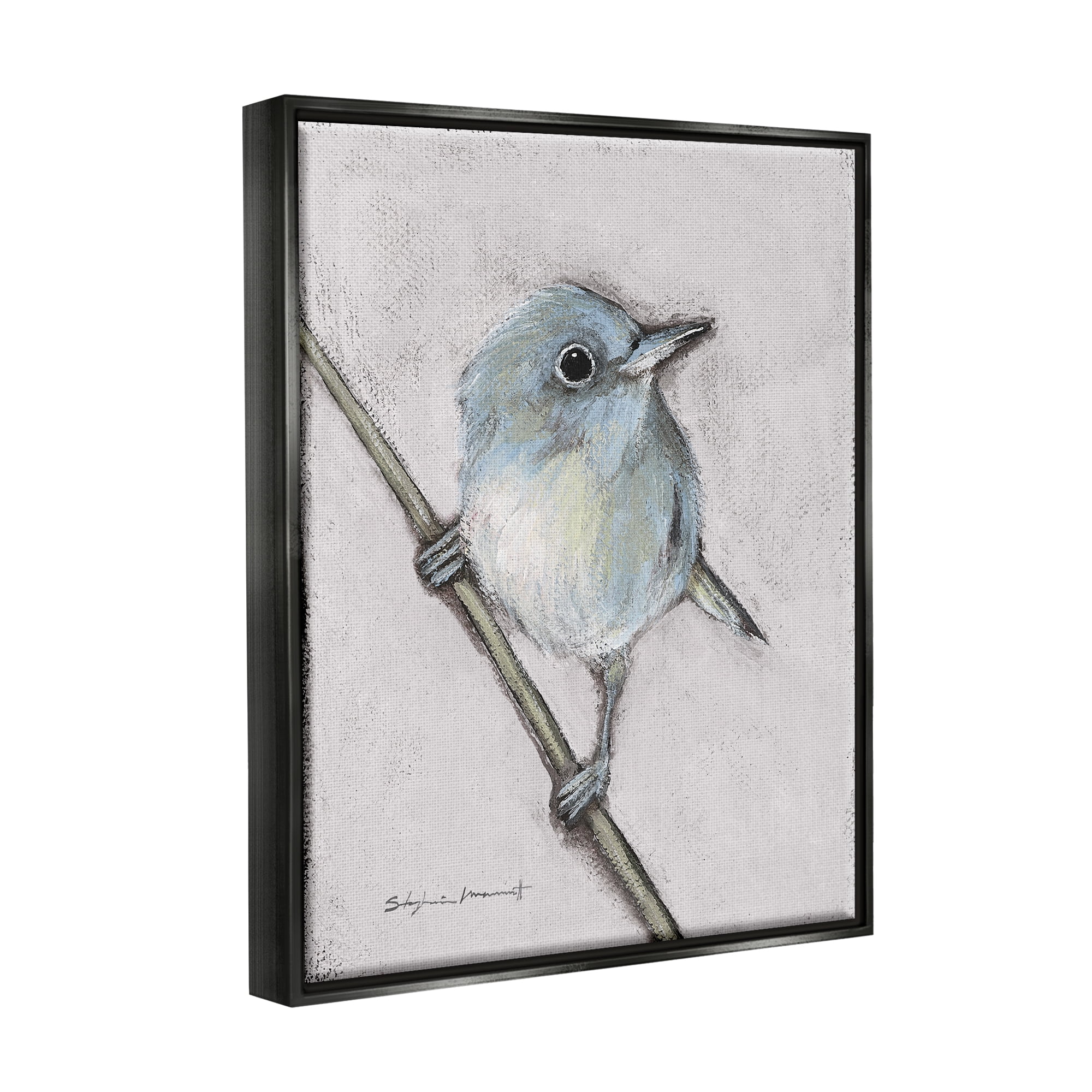 Stupell Wildlife Perched Bird Painting Animals & Insects Painting Black Floater Framed Art Print Wall Art