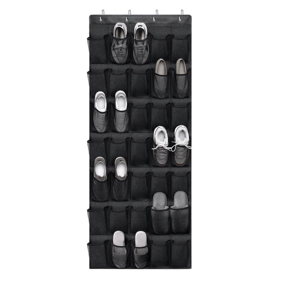 Door Shoe Organizer Hanging | 35 Pocket Hanging Shoe Organizer for Closet | Over Door Shoe Organizer for Entryway Bedroom Closet Black Fabric Shoe Organizer
