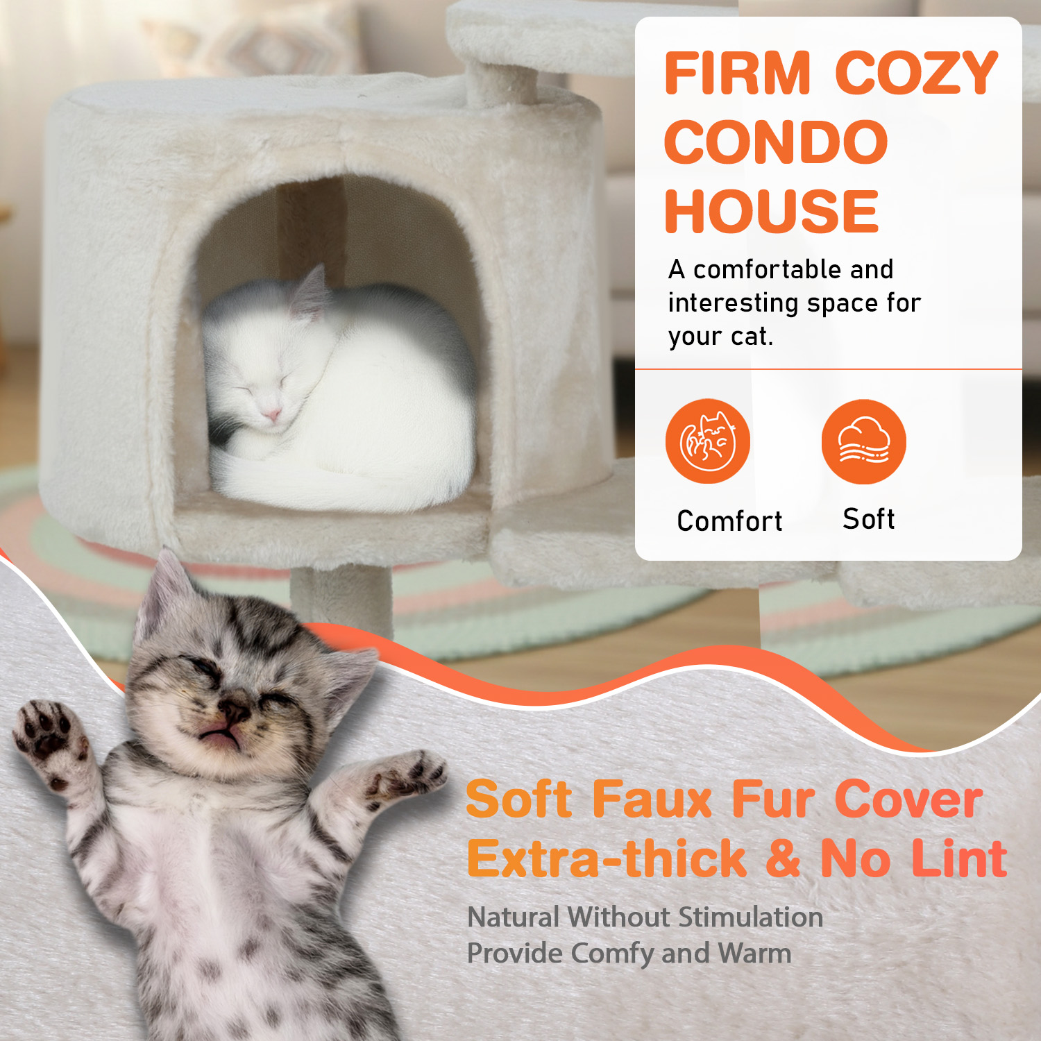 BestPet Cat Tree 37" Tall Cat Tower Kitten with Scratching Posts and Perches Indoor Activity Center for Cats (Beige)