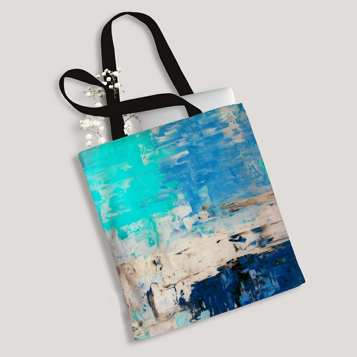 ABPHQTO Turquoise And Blue Abstract Art Painting Canvas Bag Reusable