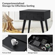HULALA Home End Table with Charging Station, Side Table with Drawer and Pull-Out Shelf, Nightstand Bedside Table with USB Ports and Outlets, Black