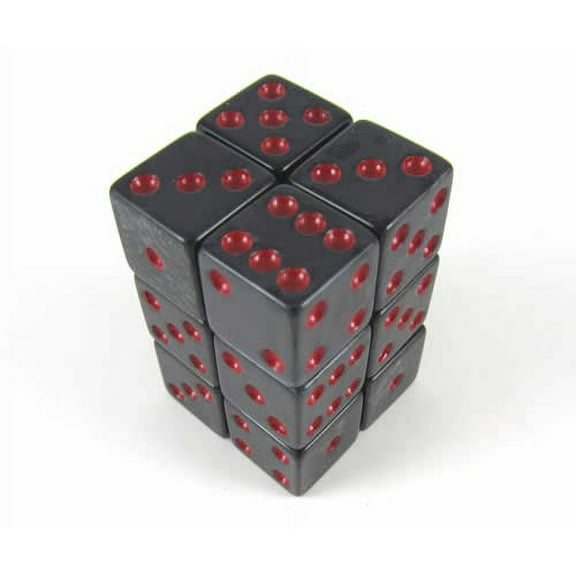 Charcoal Marblized Dice with Red Pips D6 16mm (5/8in) Pack of 12 Koplow Games
