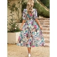 thumbnail image 3 of Women's Printed Puff Sleeve Midi Dress 100% Polyester Feminine Elegant Party Dress for Summer and Special Occasions, 3 of 15