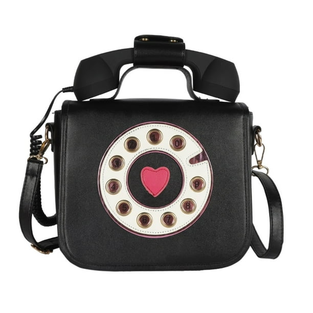 Bolso bandolera con forma de teléfono, divertido bolso de compras callejero con asa superior. Negro