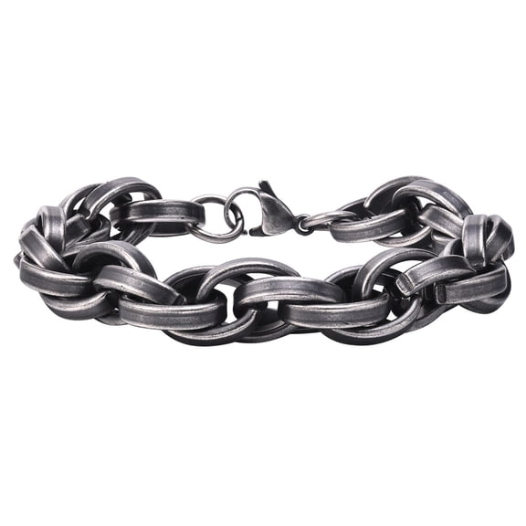 HIRPLIS Thick Twisted Cuban Link Bracelet for Men Stainless Steel Chunky Vintage Biker Punk Gothic Unique Statement Personalized Gift Jewelry Silver Plated Retro