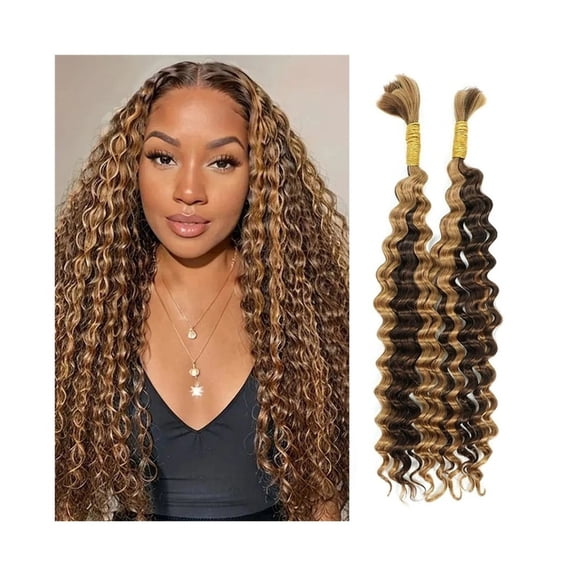 P4/27 Human Braiding Hair Deep Wave Bulk Brazilian Hair Extensions No Weft for Boho Braids